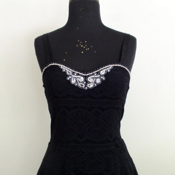 Free People Black Lace Beaded Fit & Flare Dress M - Picture 5 of 8